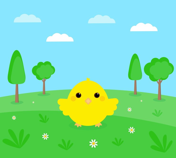 Ilustración de dibujos animados lindo con un pollito