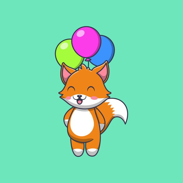 Ilustración de dibujos animados lindo zorro con globos