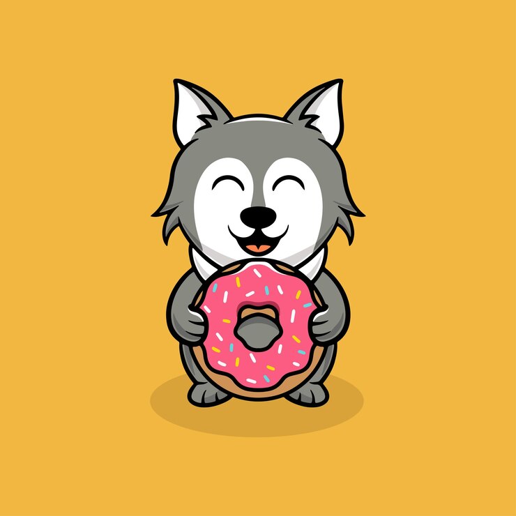 Ilustración de dibujos animados de lobos comiendo rosquillas