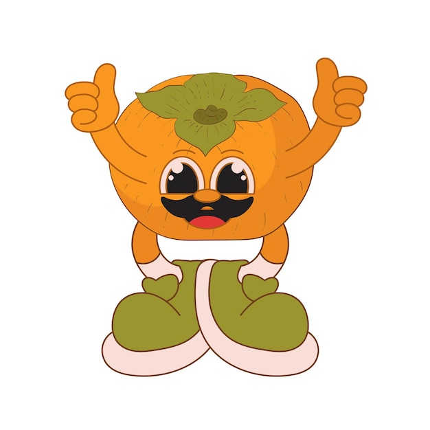 Ilustración de dibujos animados del logotipo de la mascota de la fruta del caqui