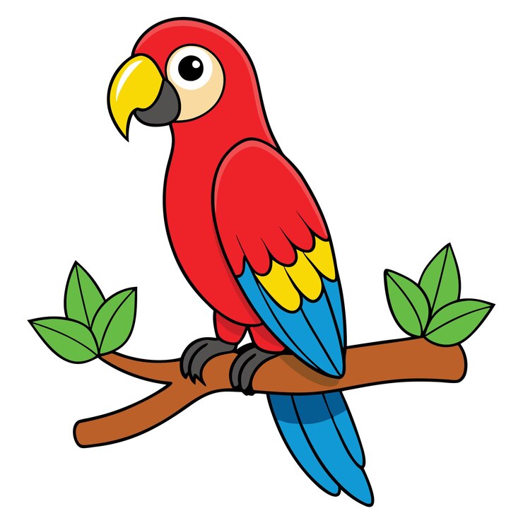 Ilustración de dibujos animados de loros coloridos Diseño de aves tropicales para proyectos infantiles