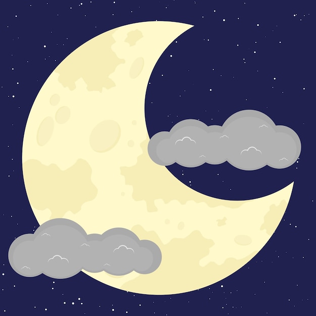 Ilustración de dibujos animados de luna plana y nube