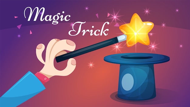 Vector ilustración de dibujos animados de magic wand trick