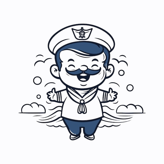 Vector ilustración de dibujos animados de un marinero con bigote y sombrero.