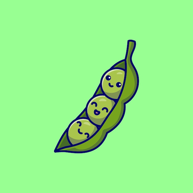 Ilustración de dibujos animados de la mascota de la cara sonriente de los frijoles vegetales