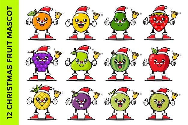 Ilustración de dibujos animados de mascota de fruta celebrando la navidad