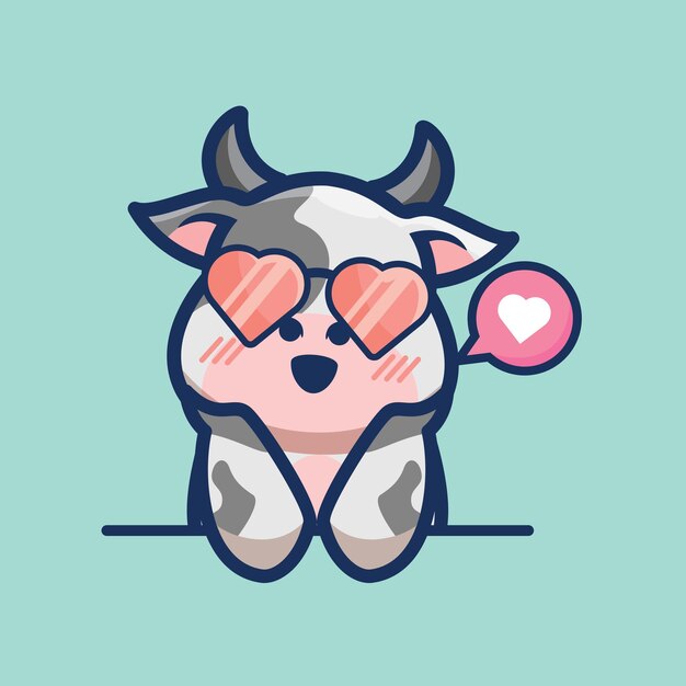 Ilustración de dibujos animados de mascota de vaca linda enamorándose