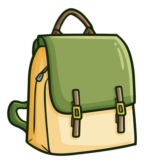 Ilustración de dibujos animados de mochila femenina inclinada verde