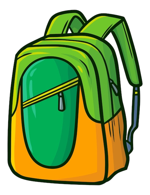 Ilustración de dibujos animados de mochila naranja verde moderno y simple