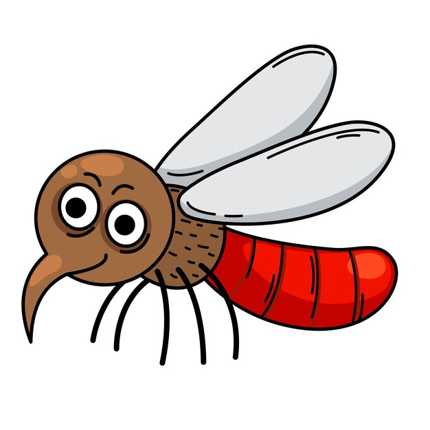 Ilustración de dibujos animados de mosquitos con contornos blancos en el vector de fondo