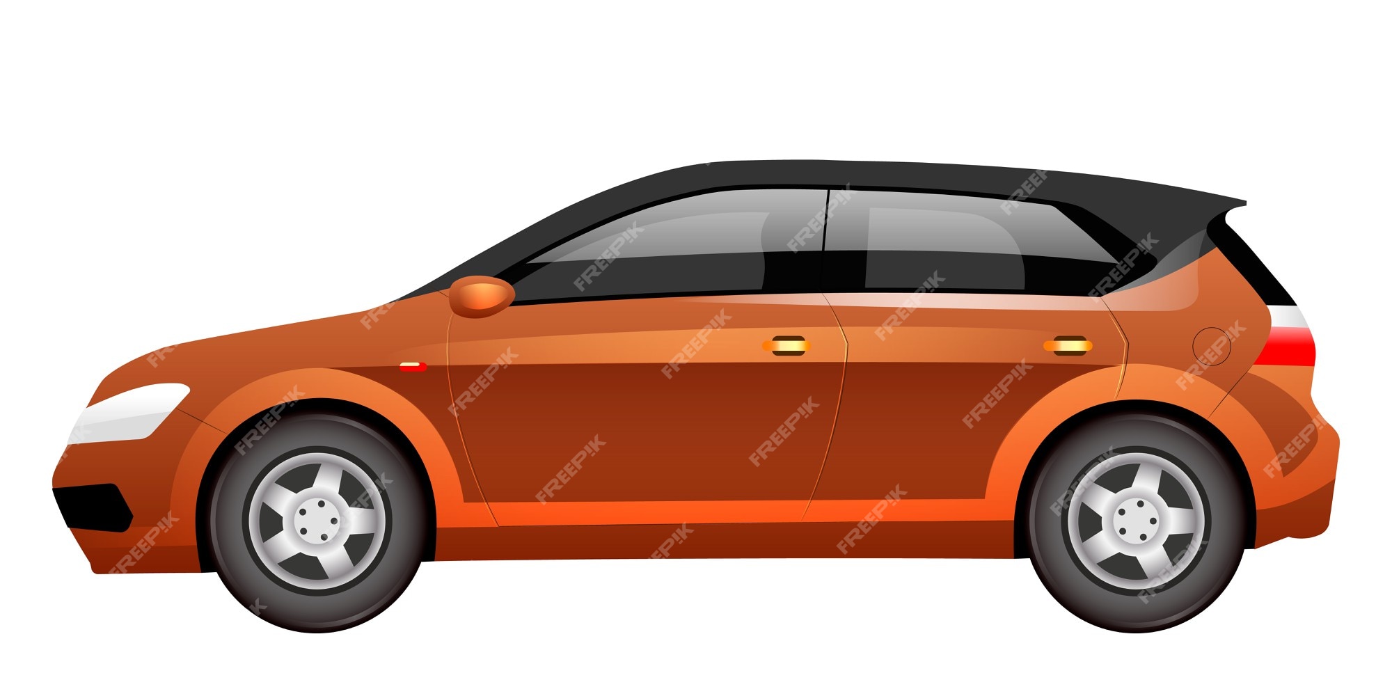 Dinámica La ciudad estante Ilustración de dibujos animados naranja hatchback. objeto de color plano de  coche familiar espacioso. vista lateral del auto de color bronce grande.  transporte personal moderno, automóvil cuv aislado sobre fondo blanco. 