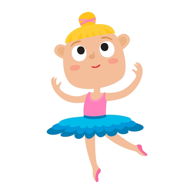 Vector ilustración de dibujos animados de niña bailarina. chica linda bailarina de ballet bailando en tutú verde y zapatos de punta aislados