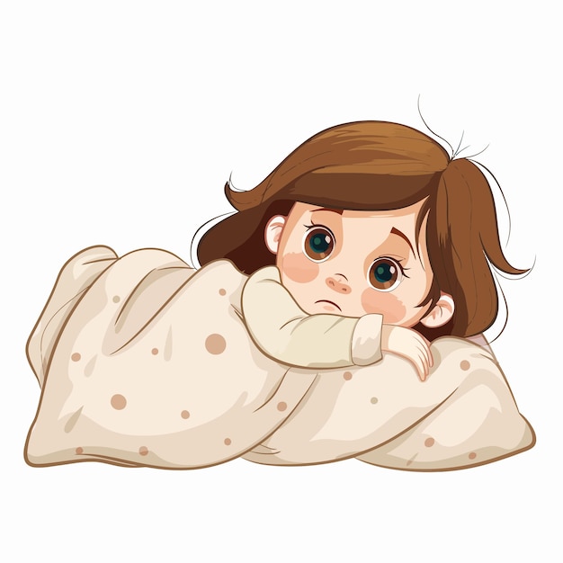 una ilustración de dibujos animados de una niña envuelta en una manta