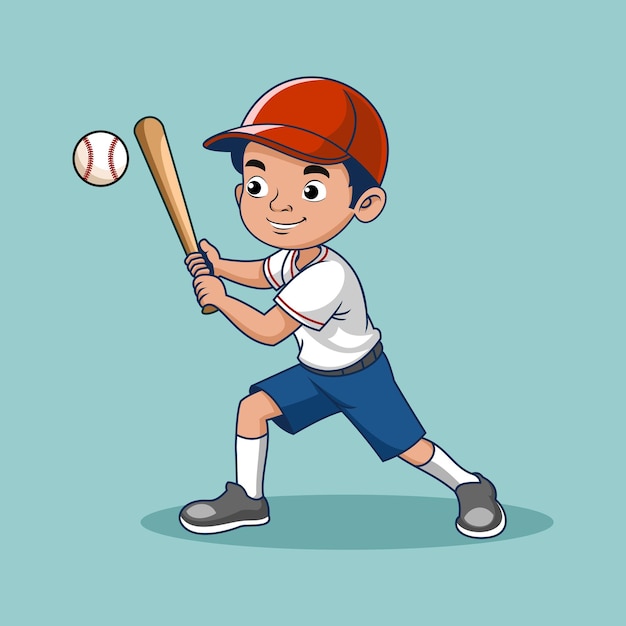 Ilustración de dibujos animados de un niño balanceando un bate de béisbol