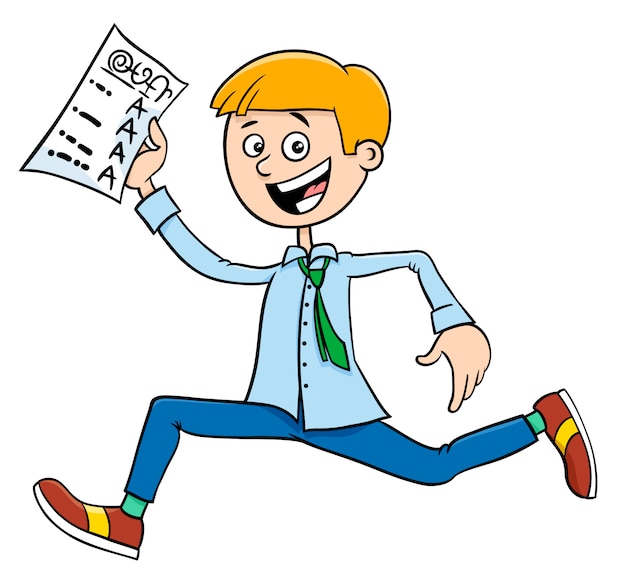 Ilustración de dibujos animados de niño y certificado escolar