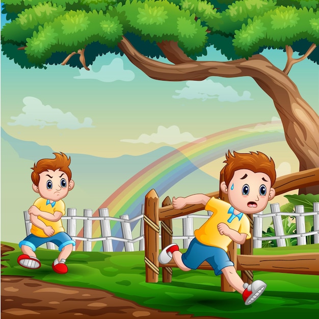 Ilustración de dibujos animados de niño intimidando a su amigo