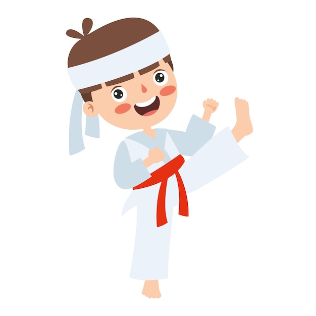 Ilustración de dibujos animados de un niño jugando al karate