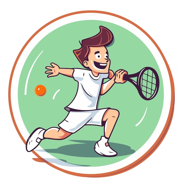 Vector ilustración de dibujos animados de un niño jugando al tenis vector clip art