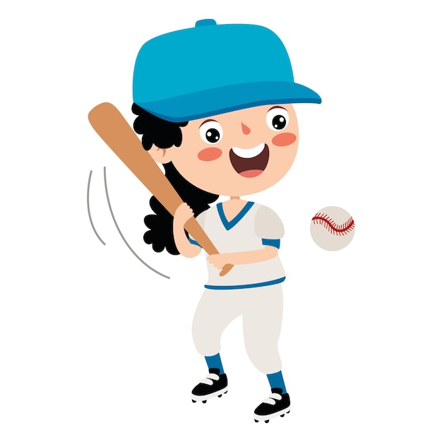 Ilustración de dibujos animados de un niño jugando béisbol