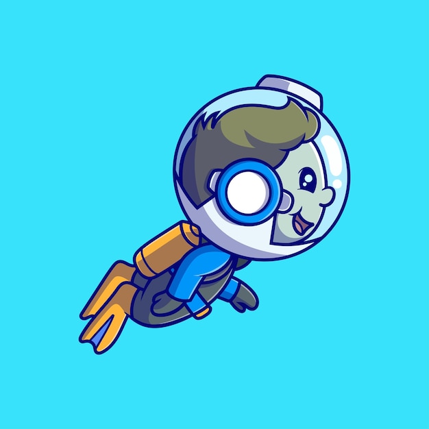 Ilustración de dibujos animados de un niño lindo haciendo snorkel El concepto del ícono de estudio El estilo de dibuyos animados plano