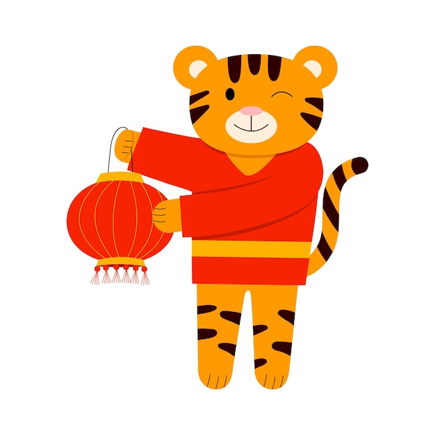 Ilustración de dibujos animados para niños Año Nuevo chino Un tigre y una linterna china Vector