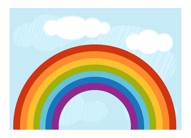 Ilustración de dibujos animados para niños cartel colorido arco iris y  nubes en el cielo azul | Vector Premium