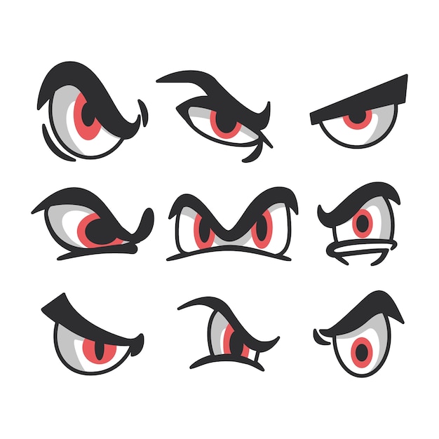 Vector ilustración de dibujos animados de ojos enojados dibujados a mano