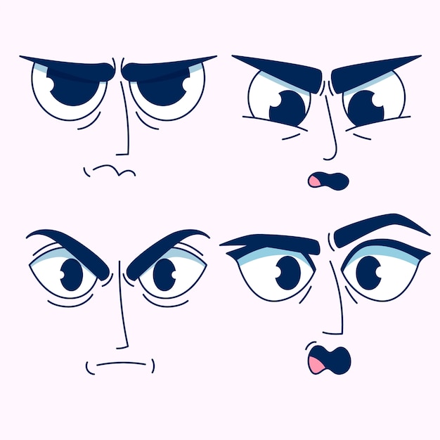 Vector ilustración de dibujos animados de ojos enojados dibujados a mano