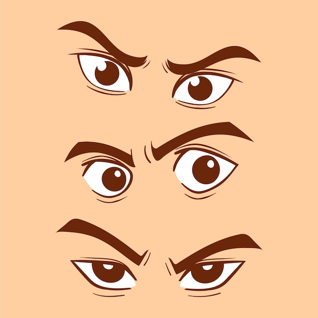 Vector ilustración de dibujos animados de ojos enojados dibujados a mano