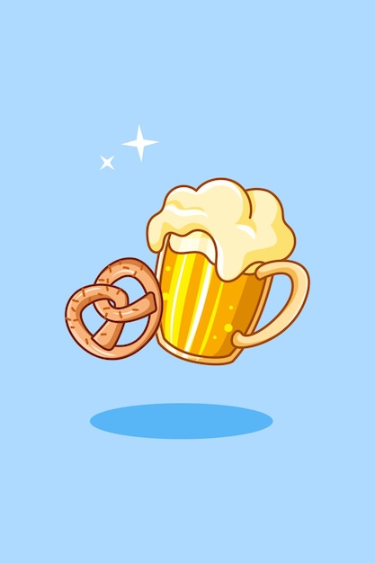 Ilustración de dibujos animados de oktoberfest de cerveza y pretzel