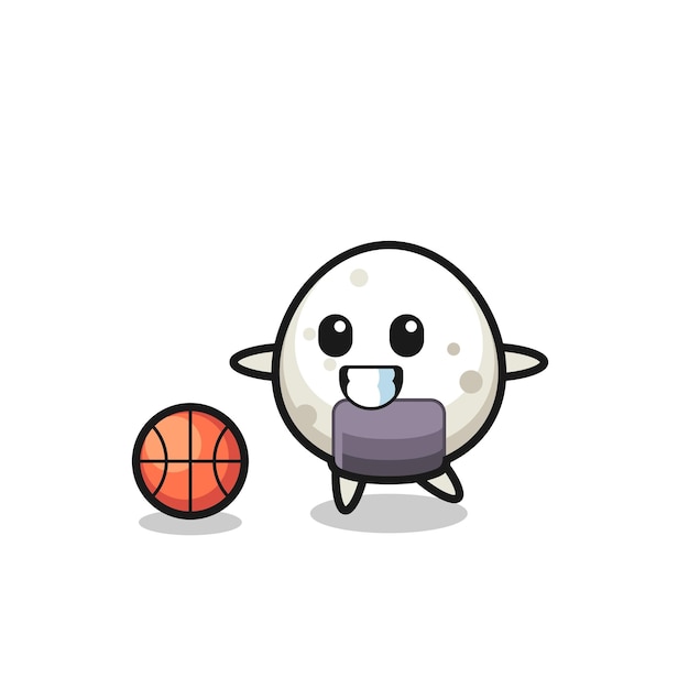 Ilustración de dibujos animados onigiri está jugando baloncesto