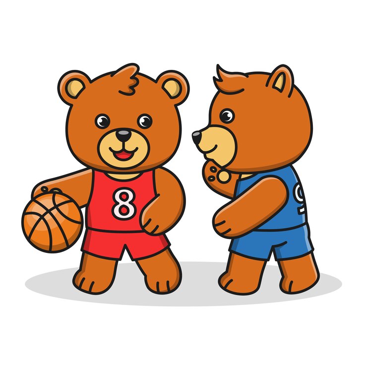 Ilustración de dibujos animados de oso jugando baloncesto