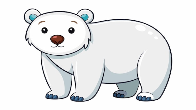 una ilustración de dibujos animados de un oso polar con ojos azules y un botón azul en su oreja