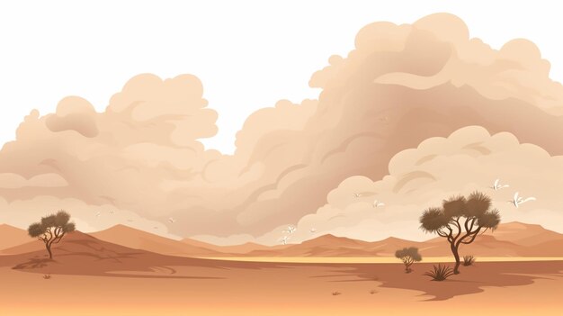 Vector una ilustración de dibujos animados de un paisaje con árboles y colinas