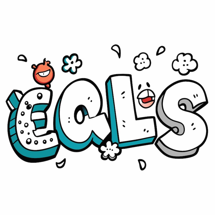 Vector una ilustración de dibujos animados de la palabra quotcallsquot en negrita con algunos elementos de diseño divertidos adicionales