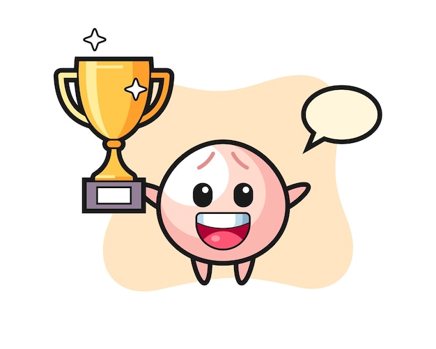 Ilustración de dibujos animados de pan de carne feliz sosteniendo el trofeo de oro