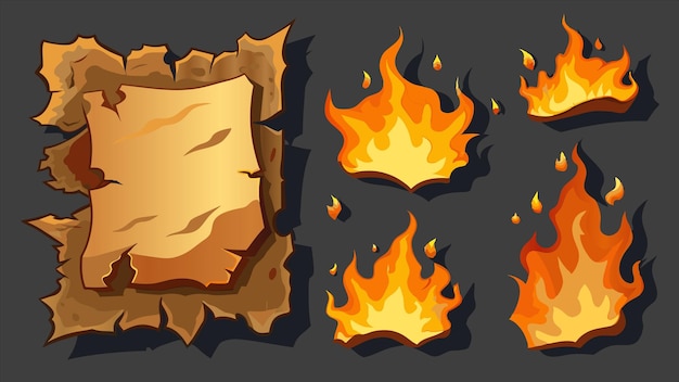 una ilustración de dibujos animados de una pared de fuego y llamas