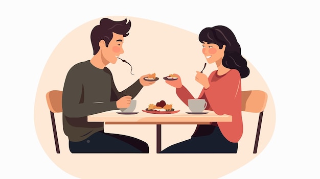 una ilustración de dibujos animados de una pareja comiendo desayuno