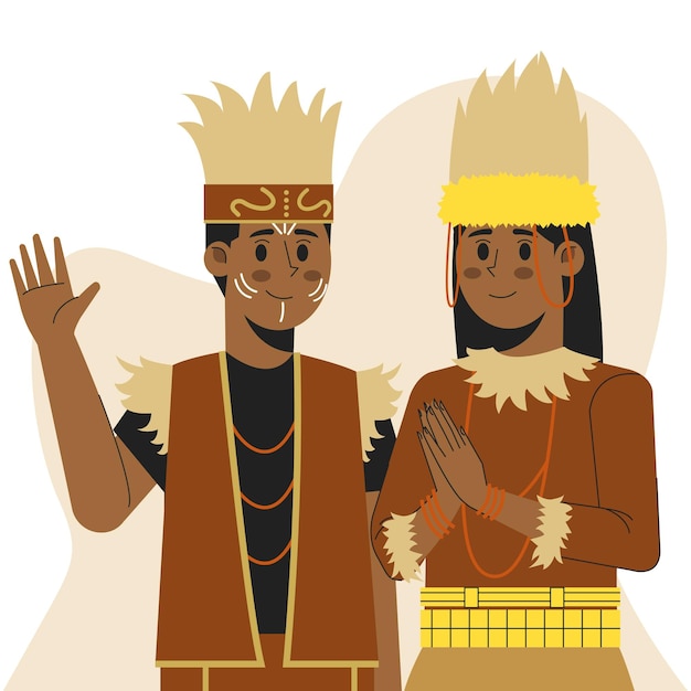 Una ilustración de dibujos animados de una pareja con traje tradicional indonesio