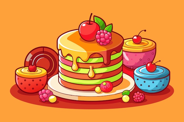 una ilustración de dibujos animados de un pastel con una fresa en él