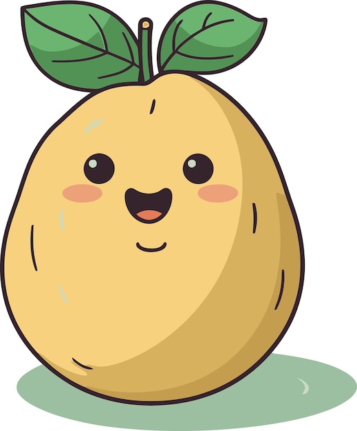 una ilustración de dibujos animados de una patata con una hoja verde en su cara
