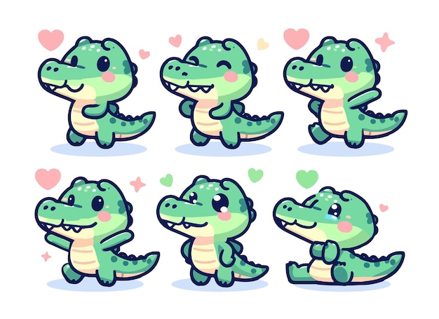 Ilustración de dibujos animados de pegatinas de cocodrilo lindo kawaii