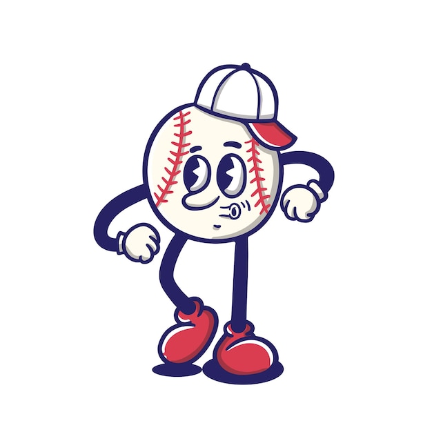 Vector ilustración de dibujos animados de pelota de béisbol caminando con cara feliz bueno para el diseño de camiseta y pegatina