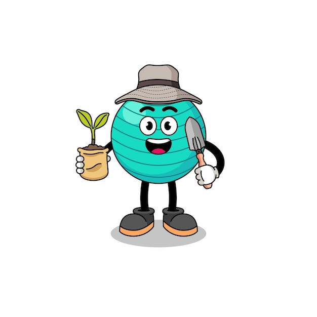 Ilustración de dibujos animados de pelota de ejercicio con un diseño de personaje de semilla de planta