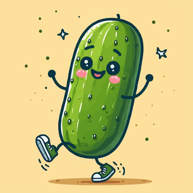Ilustración de dibujos animados de pepinillos dibujados a mano con pierna y mano