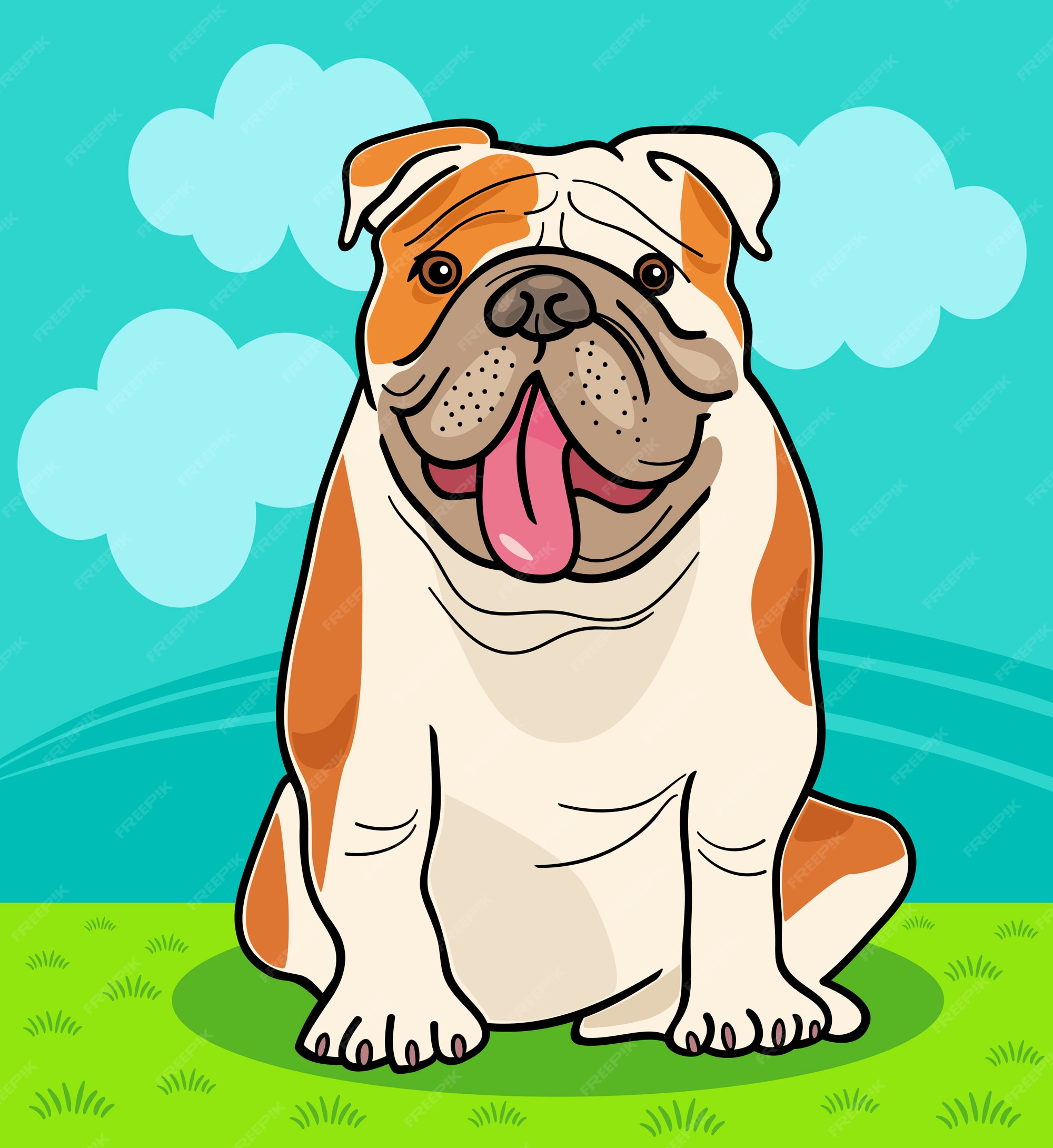 Ilustración de dibujos animados de perro bulldog inglés | Vector Premium