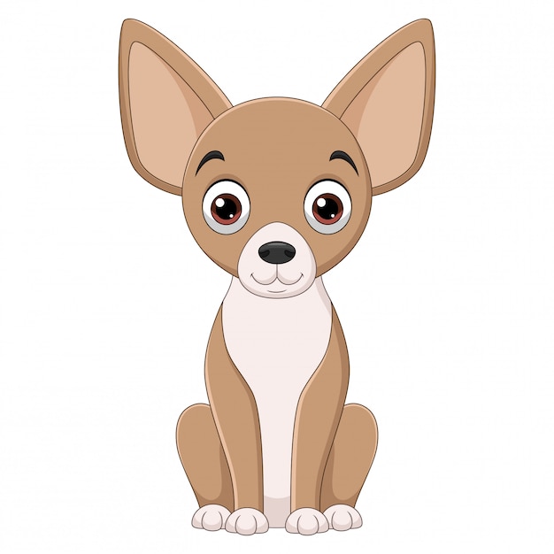 Ilustración de dibujos animados de perro chihuahua sentado sobre fondo blanco