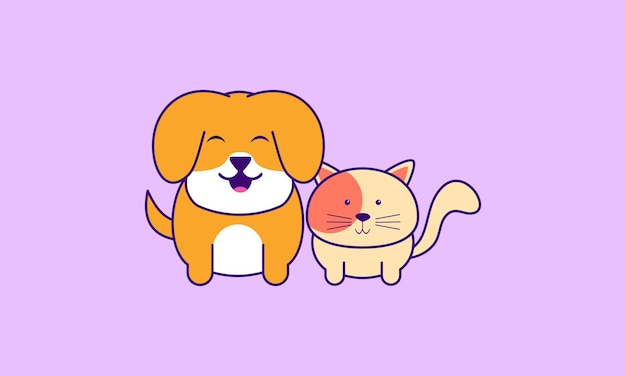 Ilustración de dibujos animados de perros y gatos lindos