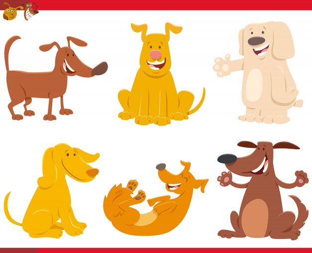Ilustración de dibujos animados de perros lindos o cachorros conjunto