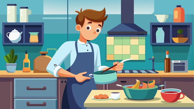 una ilustración de dibujos animados de una persona cocinando en una cocina